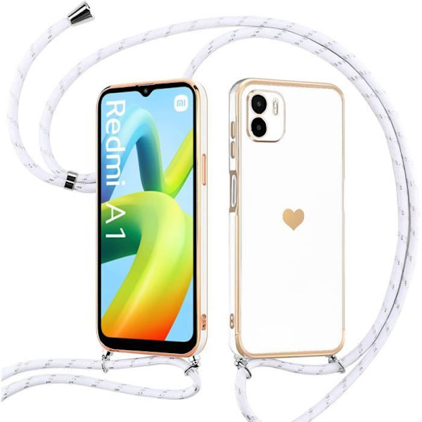 Lanyardfodral för Xiaomi Redmi A1 Soft White Silikon Stötsäkert hjärtamönster med justerbar snodd