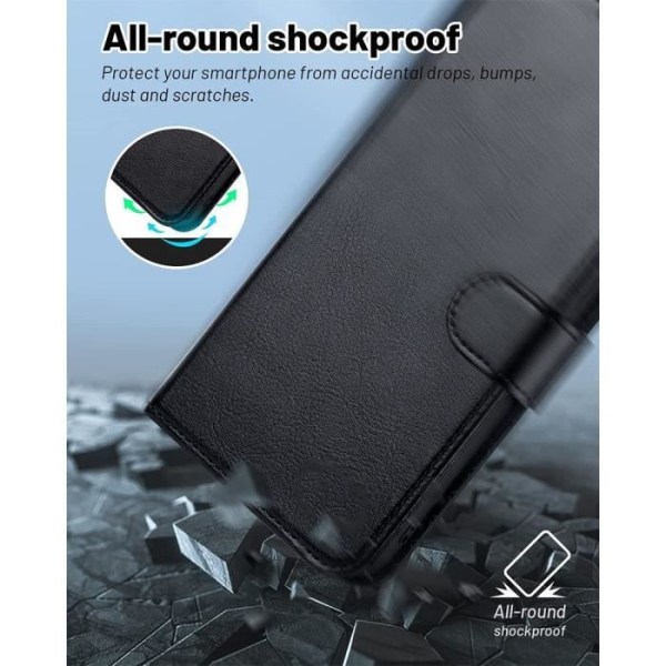 Coque - Xiaomi - Redmi Note 12S - Stødabsorberende - PU Læder - Kortholder - 2 Hærdede Glas Svart