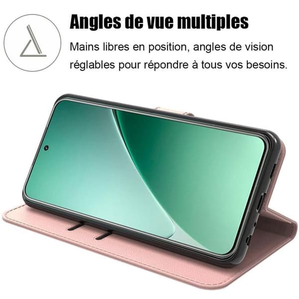 Coque + 2 Tåliga Glas för Xiaomi 15 Pro, Stötabsorberande Skärmskydd i PU Läder Rosa Rosa