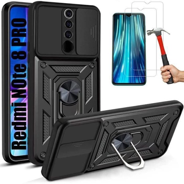 Skyddsfodral för Redmi Note 8 Pro - E.F.CONNECTION - Svart - Stel - Matt - Fodral med ringstöd Svart