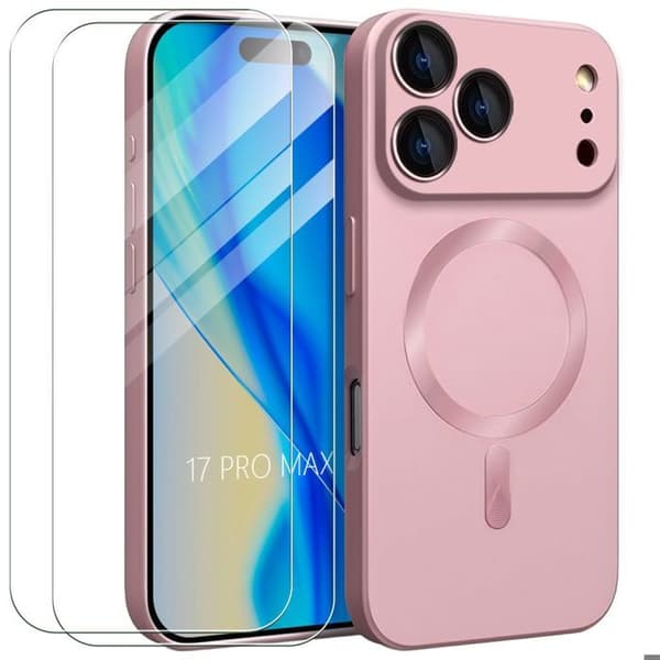Skyddande Skal - E.F.Connection - för iPhone 17 Pro Max - Rosa Magnetring - 2 Härdat Glas Rosa