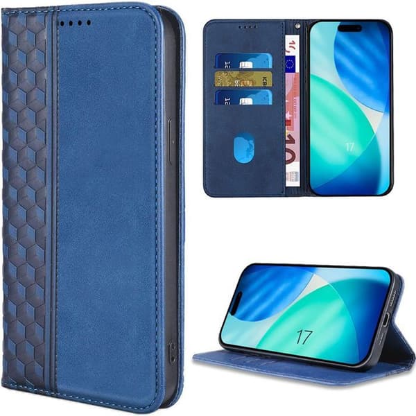 Coque för iPhone 17 - Ripskydd Magnetisk Stängning Mörkblå Läder Effekt marinblå