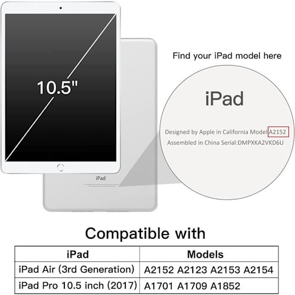Etui til iPad Air 10,5 (3. generation 2019) og iPad Pro 10,5 2017, Cover med støttefunktion og automatisk vække-/sovefunktion[898]