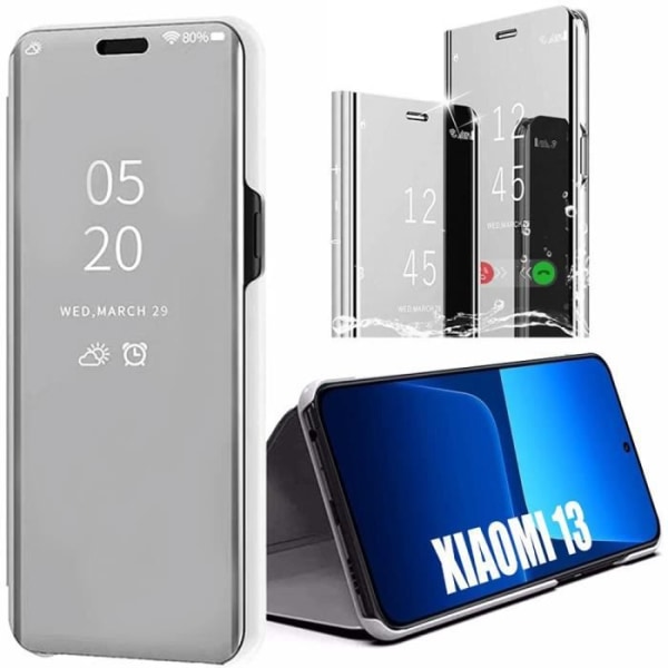 Taske til Xiaomi 13 - Smart Case Clear View Mirror Effect Fuld Anti-Shock - Sølv Silver