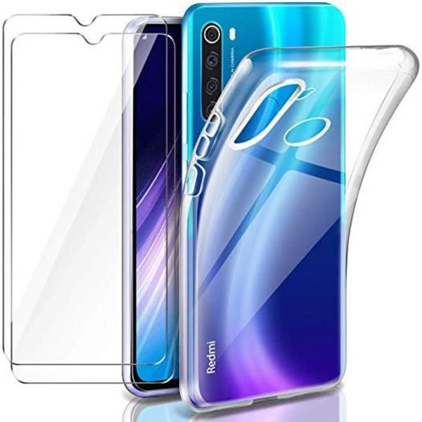 Coque til Redmi Note 8 - Xiaomi - Blødt TPU-silikone - Transparent - 2 hærdede glas - Skærmbeskyttelse Transparent