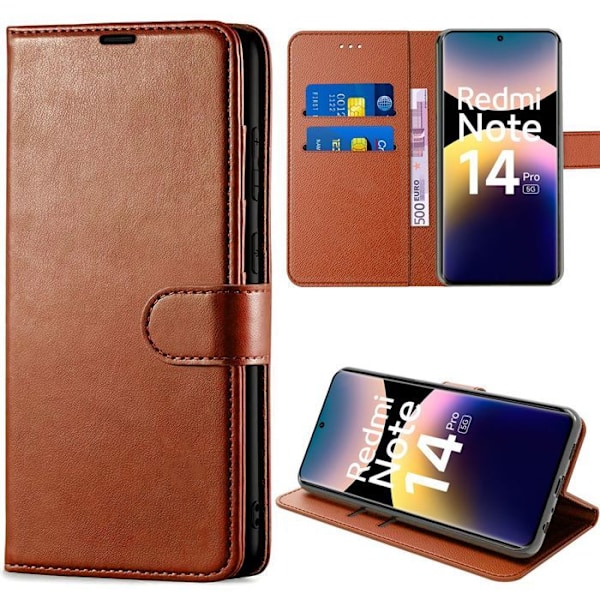 Coque för Xiaomi Redmi Note 14 Pro 5G (inte för 4G) Skydd Fodral Antichock Syntetiskt läder Brun kastanj