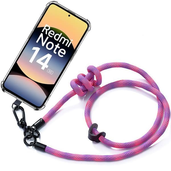 Skyddsetui för Xiaomi Redmi Note 14 5G (inte för 4G) med rosa snodd - E.F.Connection Transparent