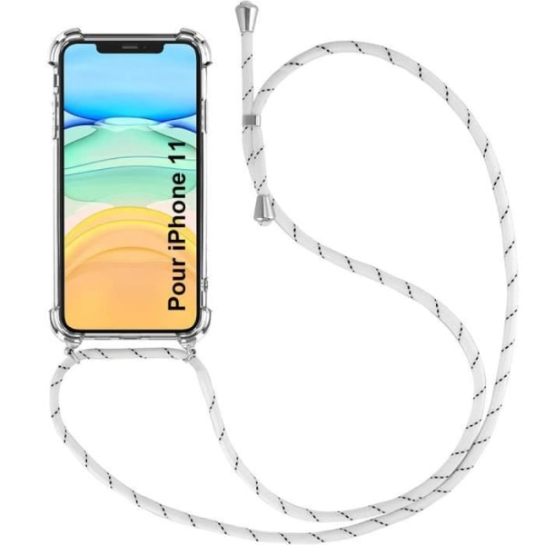 Fodral för iPhone 11 (6.1") Mjukt förstärkt hörn Anti-repa Fin Transparent medföljer vit sladd Transparent-Vit