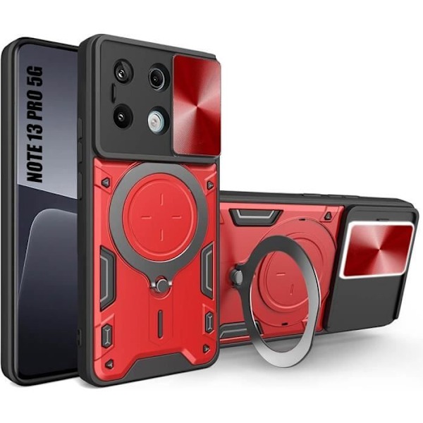 Coque - E.F.CONNECTION - för Xiaomi Redmi Note 13 Pro 5G - Styv - Stötresistent - Rotationsringstöd Röd
