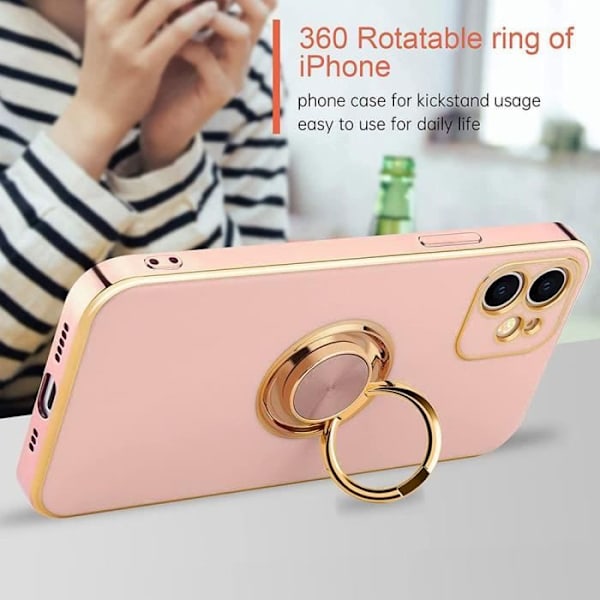 Ringfodral för iPhone 12 Pro Max (6,7") Rosa Elegant Soft Gold Edge Lyx Stötsäker Anti-Scratch Rosa