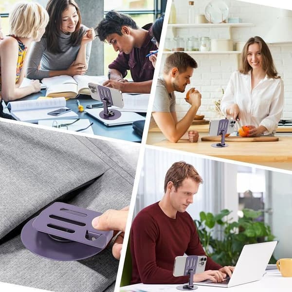 Stöd för Telefon och Surfplatta - E.F.CONNECTION - Fällbar Rotativ 360° - Aluminium - Lila - Halkfri