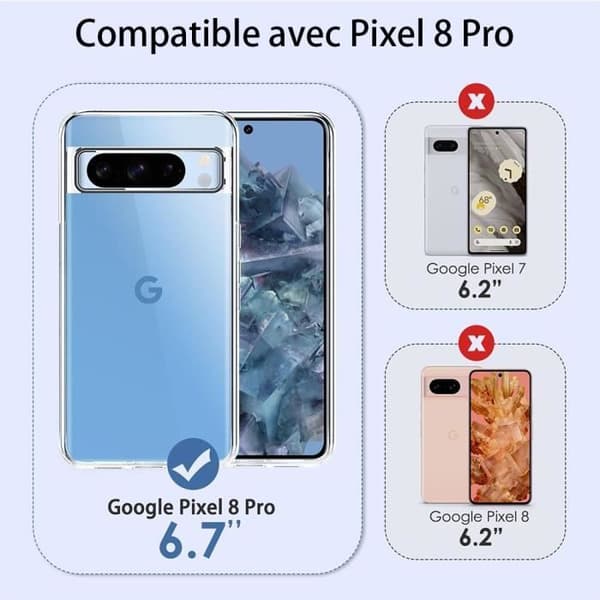 Coque - för Google Pixel 8 Pro - Transparent Silikon - Ultra Slim - Halkfri Transparent