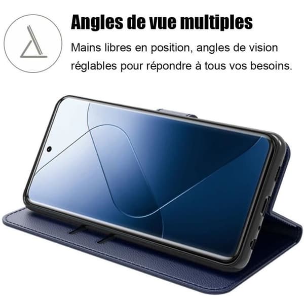 Coque för Xiaomi 14 Pro - Marinblå - Stötsäker Plånboksfodral - PU-Läder - Ställ - 2 Härdade Glas marinblå