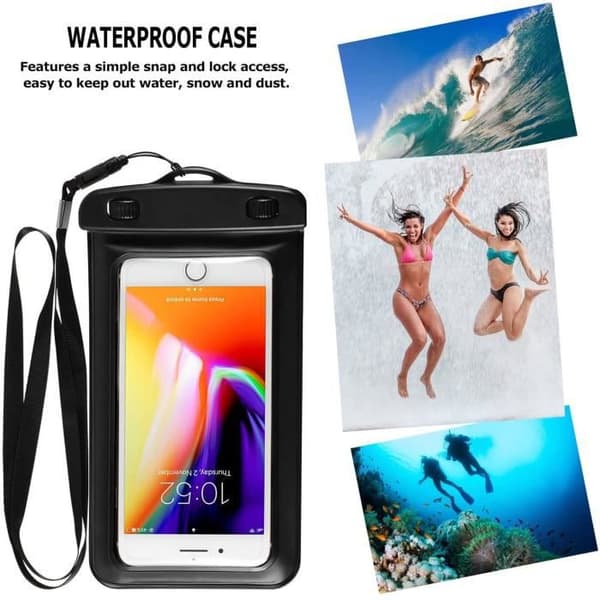 Vattentät påse - LittleMonkey - 3 stycken - Certifierad IPX8 - För iPhone/Samsung/Huawei - Max storlek 6,2" Nior, Klar, Rosé