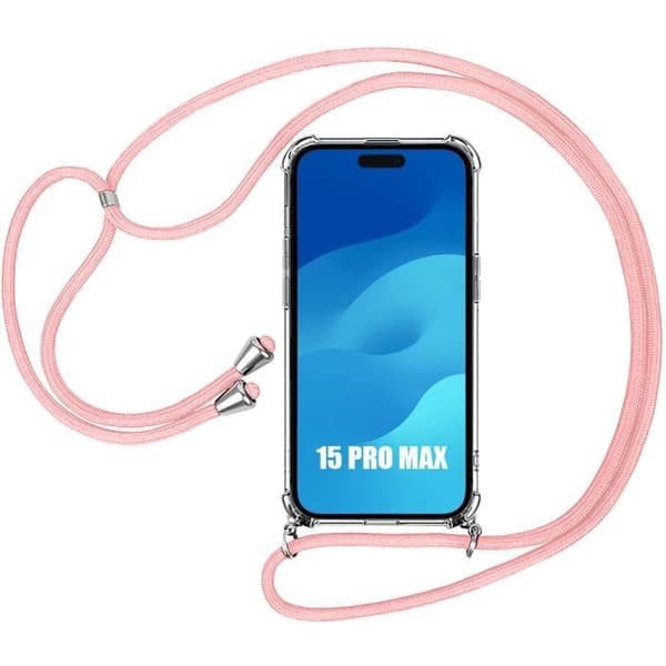 Coque - E.F.CONNECTION - för iPhone 15 Pro Max - Stöttålig - Justerbar Snodd - Transparent Rosa