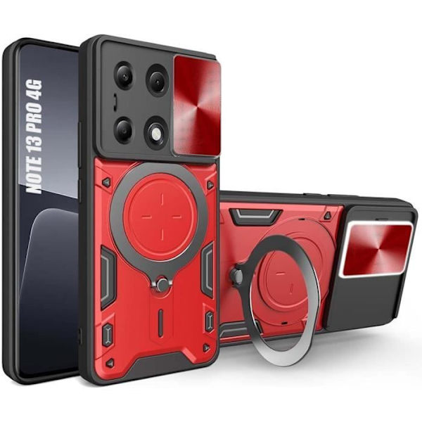 Coque - Xiaomi - Redmi Note 13 Pro 4G - Stötteksarmor - Rotera Stöd - Röd Röd