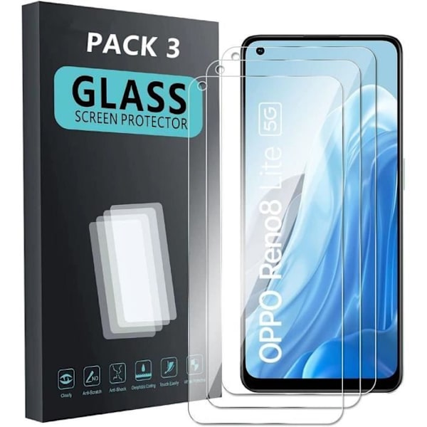Pack-3 Härdat Glas - E.F.CONNECTION - för OPPO Reno8 Lite 5G - Skärmskydd 9H - Ultra-tunn Transparent