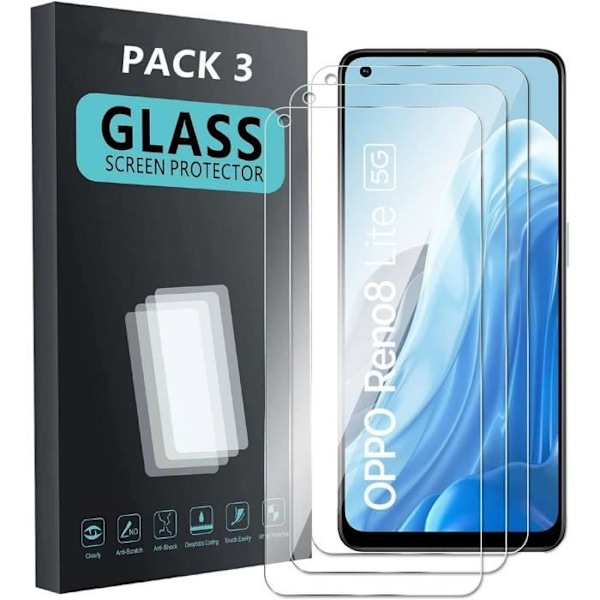 Pack-3 Tempered Glass - E.F.CONNECTION - til OPPO Reno8 Lite 5G - 9H Skærmbeskyttelse - Ultra-tynd Transparent