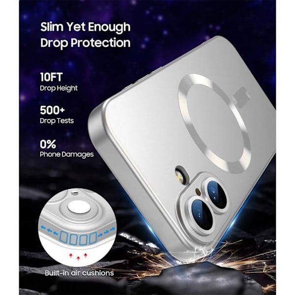 Skyddsskal - E.F.Connection - för iPhone 17 Pro Max - med Silverfärgad Magnetisk Ring - 2 Glas Silver