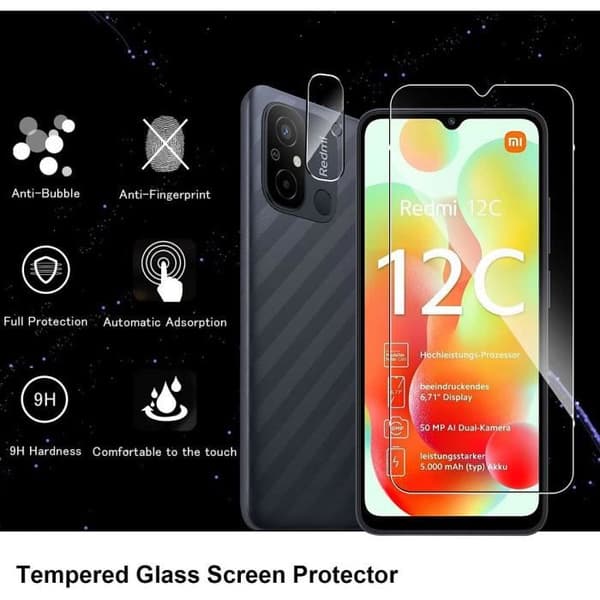Set med 2 härdade glasögon och 2 bakre kameraskydd för Redmi 12C - E.F.CONNECTION Transparent