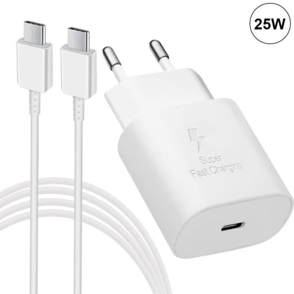 25W vit USB-C-laddare + 1M USB-C-kabel för Xiaomi 12T Pro - 12T - 12 - 12X - 12 Lite - 12 Pro