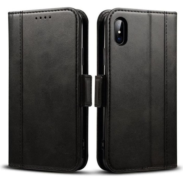 Flip-etui + hærdet glas til iPhone XS Max (6,5"), Premium 360° fuld beskyttelse - sort Svart