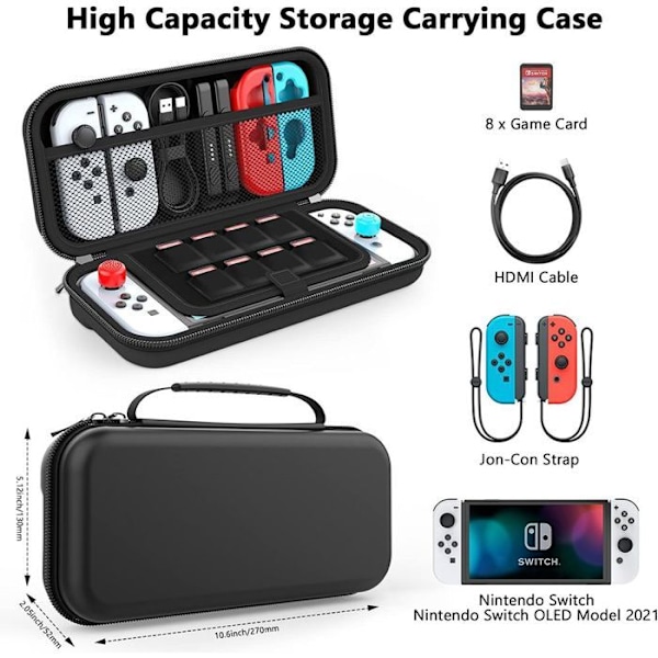 Hus för Nintendo Switch/Switch OLED, Hårt skyddande transportfodral med hög kapacitet - Svart Svart