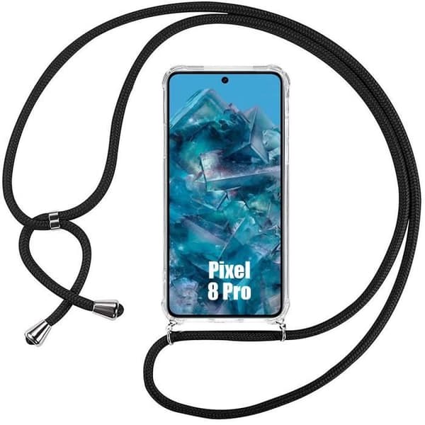 Fodral för Google Pixel 8 Pro - Transparent skydd - Förstärkt - Lätt axelrem - Flexibel Transparent, svart