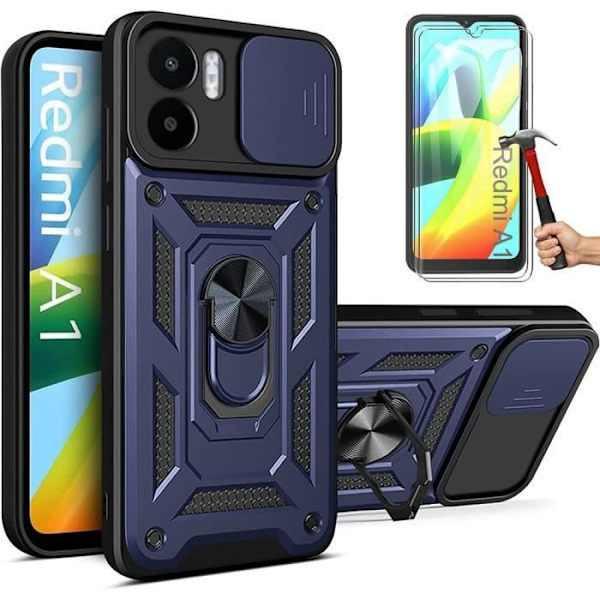 Skyddsskal - E.F.CONNECTION - för Redmi A1/A2 - Mörkblå - Styv - PET, Härdat Glas marinblå