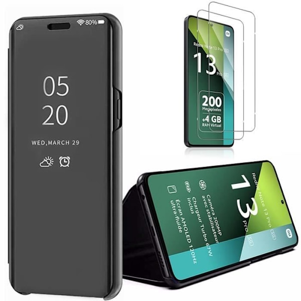 Coque - Xiaomi - Redmi Note 13 Pro 5G - Spejleffekt - Støtte - Sort Svart