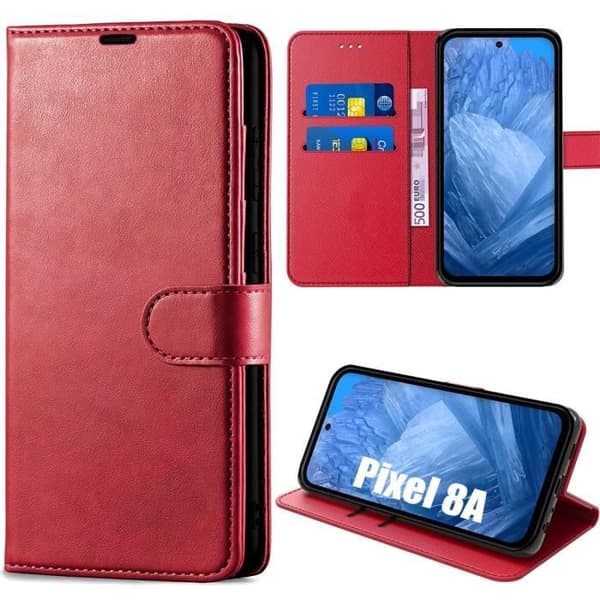 Plånboksfodral - E.F.CONNECTION - Google Pixel 8a - Syntetiskt läder - Röd - Stötbeständig Röd