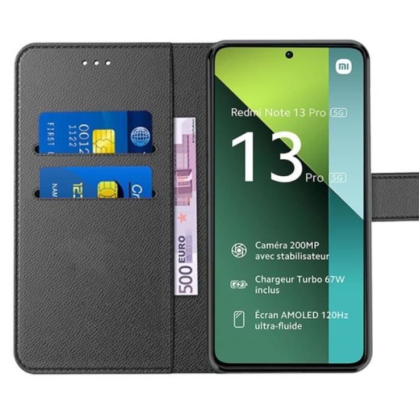 Coque til Xiaomi Redmi Note 13 Pro 5G - E.F.Connection - Stødabsorberende - Kunstlæder - Støttefunktion - Sort Svart