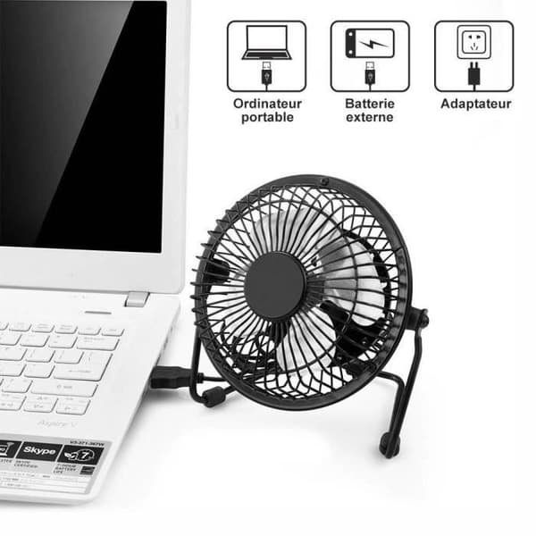 Bordventilator - E.F.CONNECTION - Tyst Mini USB - 360° roterande - Svart svart