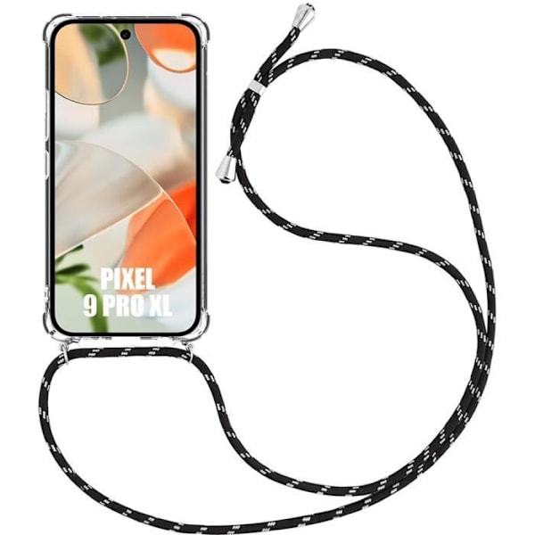 Mobilt kedjefodral för Google Pixel 9 Pro XL - Stötsäkert förstärkt skydd med kedja svart