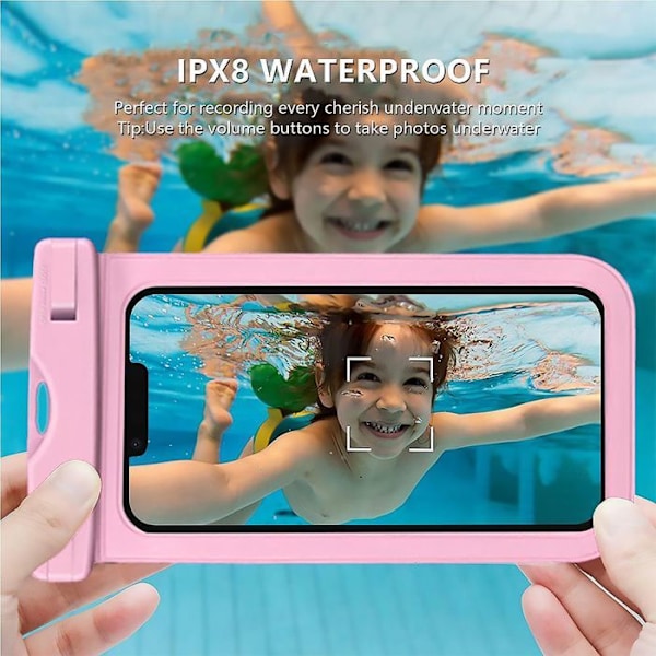 Vattentät Hölje för iPhone 16 16e 16 Pro Max 15 Pro 15 Pro Max 14 Plus 13 12 11 XR XS SE 8 7 6, Skydd IPX8 - Rosa Rosa
