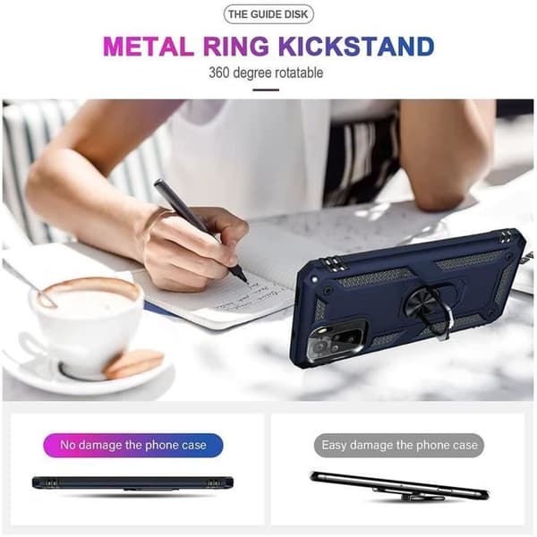 Skyddsfodral - E.F.CONNECTION - för Redmi Note 10 4G - Metallstöd med ring - Mjukt silikon - Blå Blå