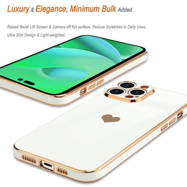 Coque TPU - EF CONNECTION - för iPhone 14 Pro Max - Vit - Hjärtmönster - Skydd av härdat glas Vit
