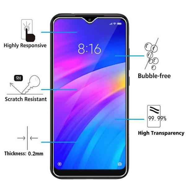 Til Xiaomi Redmi 7 6.26": 1 skærmbeskytter af hærdet glas TRANSPARENT