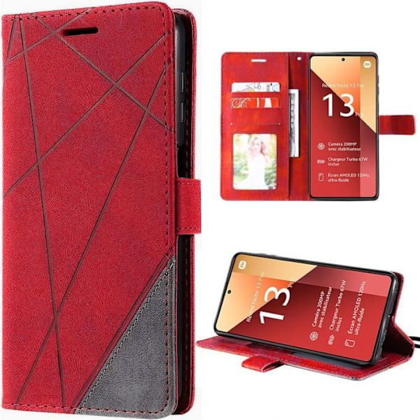Fodral till Xiaomi Redmi Note 13 Pro 4G (ej för 5G) Anti-skrapa Stötsäkert skydd Syntetiskt läder Röd