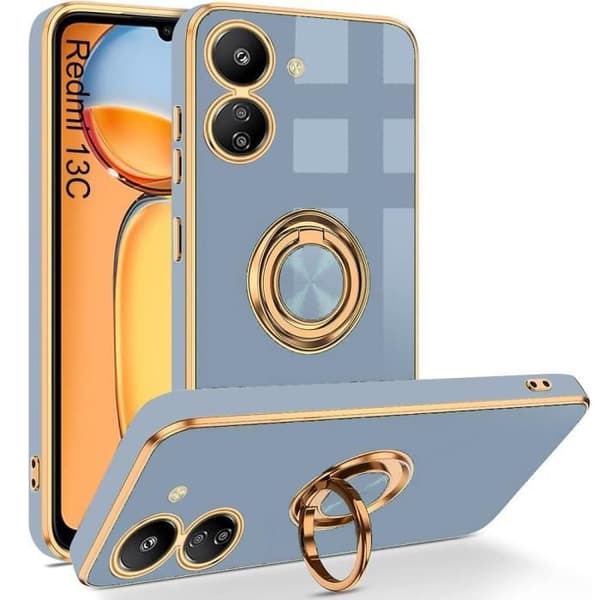 Coque för Xiaomi Redmi 13C - E.F.CONNECTION - Flytande silikon - Stötsäker - 360° roterande ställ - Blå Blå