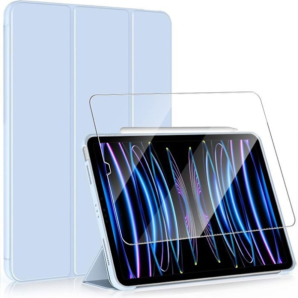 Coque + Härdat Glas för iPad Pro 11 Tum (2022/2021/2020/2018) Repulsionsskydd Väcka/Sova Stöd - Blå Blå