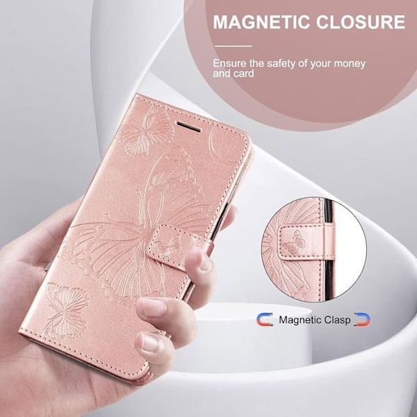 Coque för Xiaomi Redmi Note 13 5G (inte för 4G) Skydd Läder PU Mönster Fjäril Stötabsorberande - Rosa Rosa