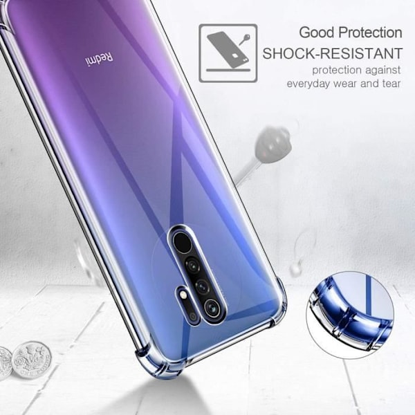 Coque för Redmi 9 (6,53") - E.F.CONNECTION - Klassisk Förstärkt Skydd design TPU med Härdat Glas - Transparent Transparent
