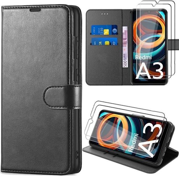 Coque til Xiaomi - Redmi A3 - Stødsikkert - Syntetisk Læder - Kortlomme - Multi-Position Støtte Svart