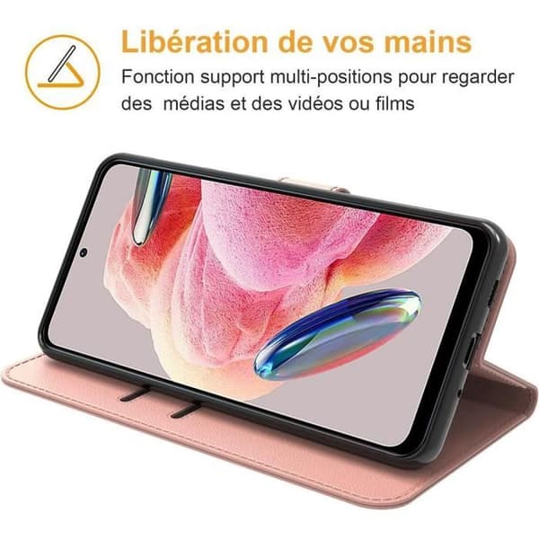 Coque Intégrale - E.F.CONNECTION - För Xiaomi Redmi Note 12 - Rose Läder Effekt - Ställ - Plånbok Rosa