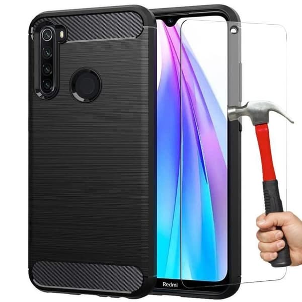 Skyddsskal - E.F.CONNECTION - Redmi Note 8T - Svart Silikon - Stötsäker - Design Stålsträckor Svart