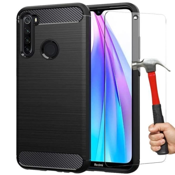 Taske til Redmi Note 8T (6,3") Inkluderet hærdet glas Silikone Sort Anti Shock Funktioner Ståldesign TPU forstærket beskyttelse Svart