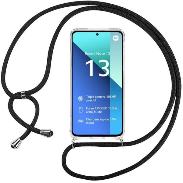 Fodral till Xiaomi Redmi Note 13 4G (ej för 5G) Förstärkt skydd Transparent Anti-Scratch Mjuk + Axelrem Svart