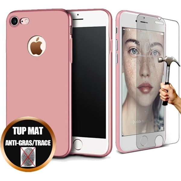 Fodral och skyddsfilm - E.F.CONNECTION - iPhone 8 - TPU Silikon - Härdat glas - Anti-chock Rosa