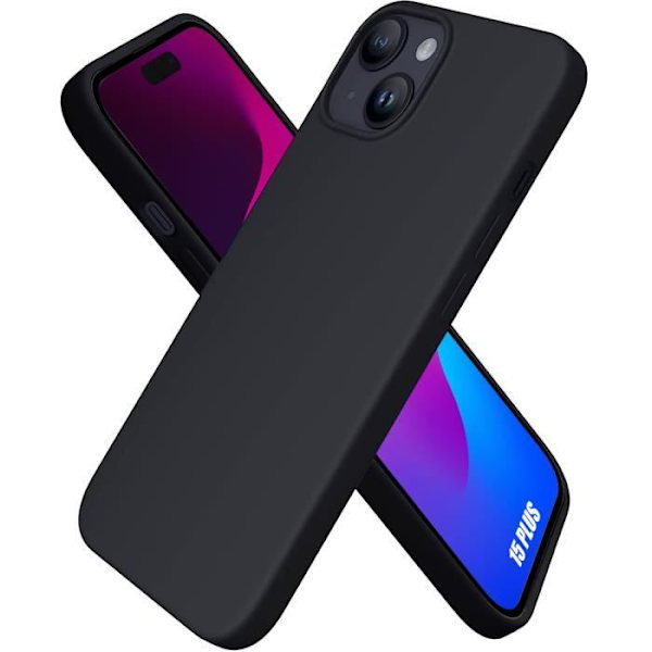 Skyddsskal - E.F.CONNECTION - iPhone 15 Plus - Flytande silikon - Ultra tunn - Svart Svart